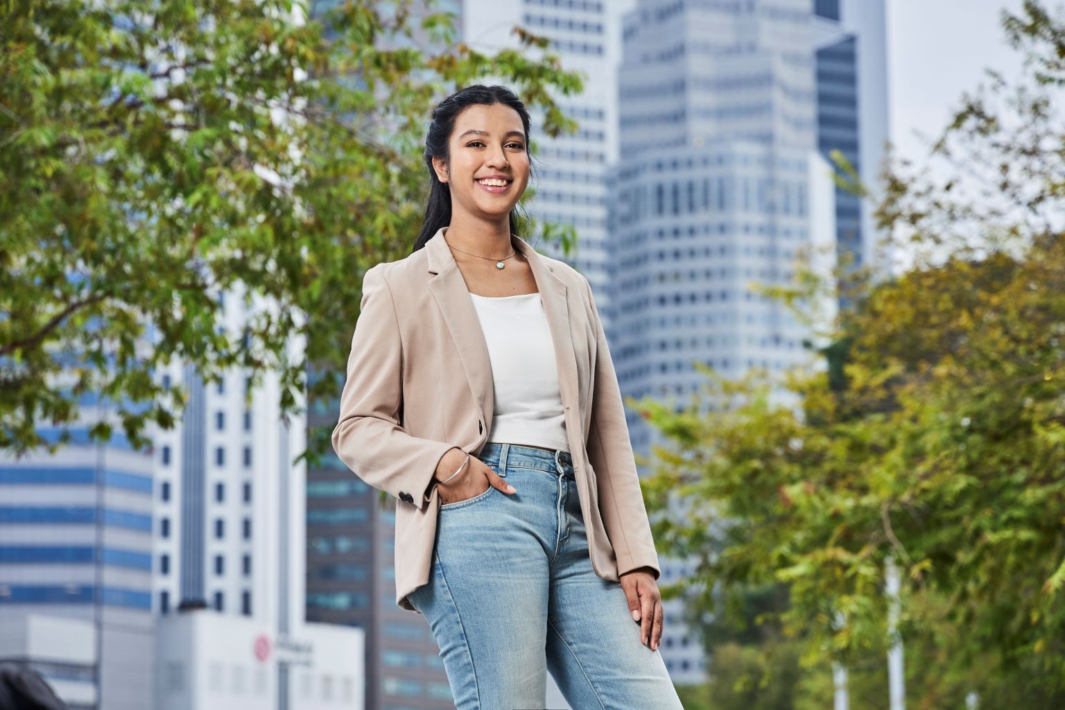 SUSS student Harpreet Kaur Gill standing at Esplanade Park