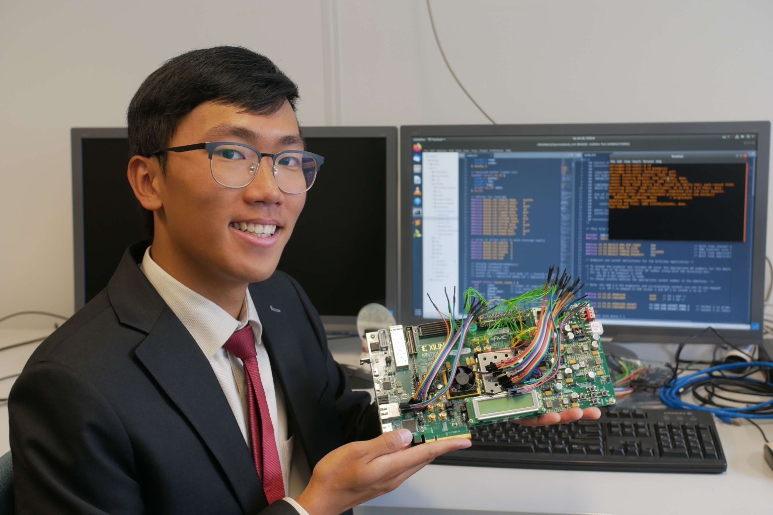 psc engineering scholarship holder working in lab at eth zurich university for masters in electrical engineering and information technology, adriel tan