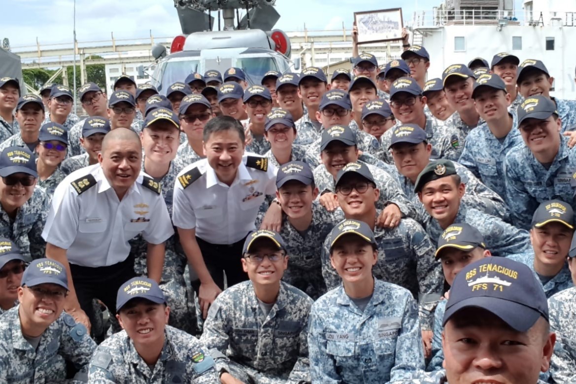then-major lou (bottom row, fourth from left) pictured here during a republic of singapore navy exercise in 2018 with experience at sea