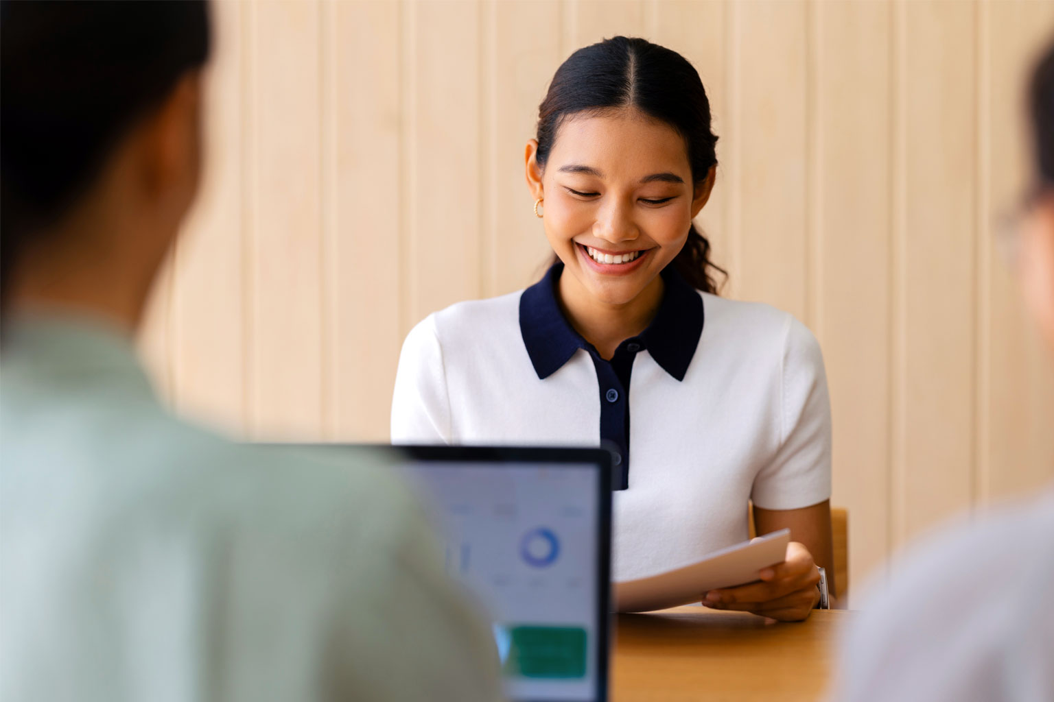 young female student attending a scholarship interview
